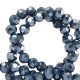Faceted glass beads 4mm round Interstellar blue-pearl shine coating